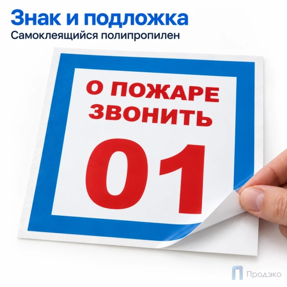 Этикетка-знак "О пожаре звонить 01" 200х200 мм