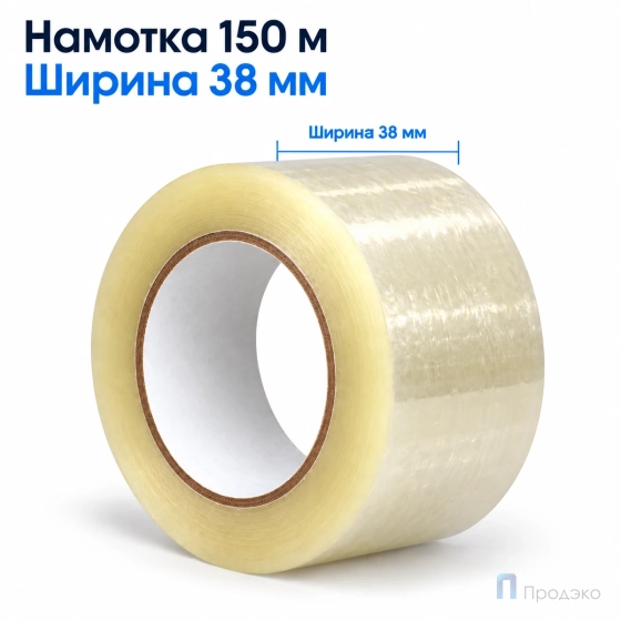 Клейкая лента 38 мм х 150 м (упаковочная, прозрачная, 45 мкм)