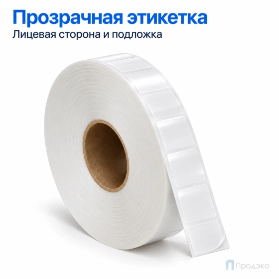 Этикетка термотрансферная полипропиленовая 15х15 мм (4000 шт, прозрачная, втулка 40 мм)