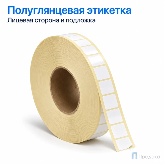 Этикетка термотрансферная полуглянец 16х16 мм (10000 шт, квадрат, клей акрил, подложка 22 мм, втулка 76 мм)