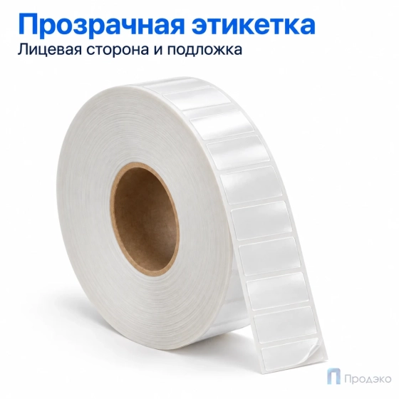 Этикетка термотрансферная полипропиленовая 15×9 мм (5000 шт, прозрачная с чёрной меткой, втулка 40 мм)