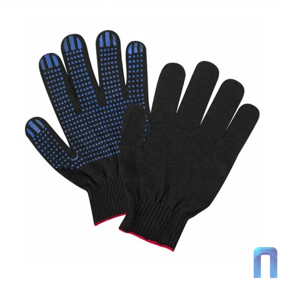 Перчатки трикотажные ЛЮКС с ПВХ точка черные (6 нити, 10 класс, 60 гр.)