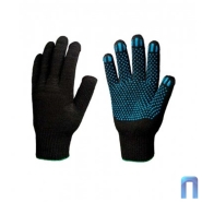 Перчатки трикотажные с ПВХ точка черные (4 нити, 10 класс)