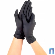 Перчатки медицинские Нитриловые смотровые текстурированные на пальцах Basic Black (L, 3.5 гр, чёрные, 50 пар)