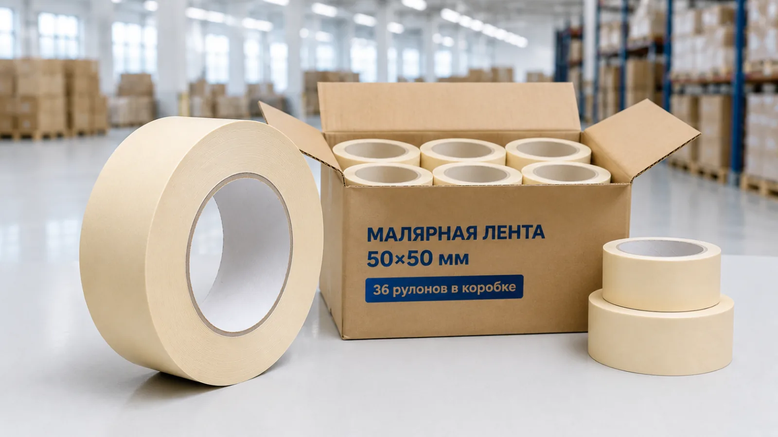 Малярная лента 50×50 мм оптом в коробках на складе Продэко