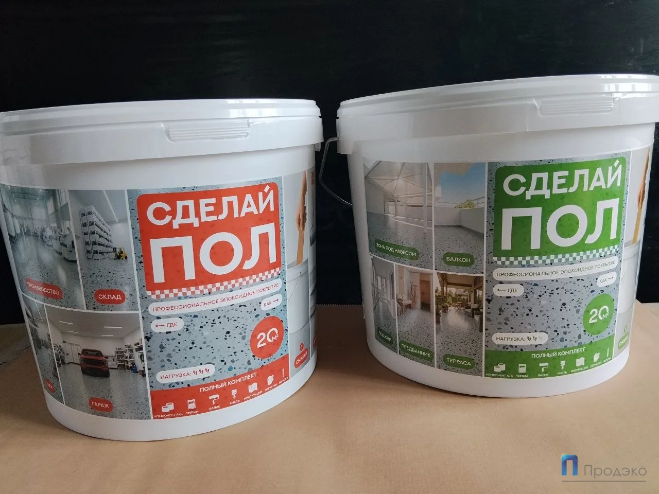 Этикетки на пластиковые ведра красной и зеленой серии